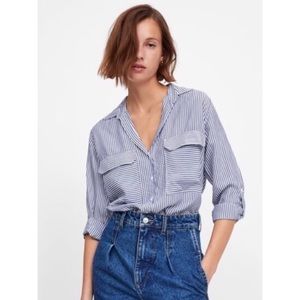 Zara Blue and White Striped Button Down